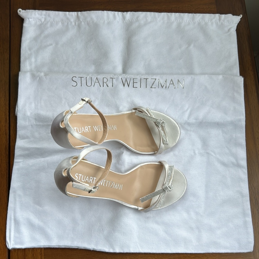 Stuart Weitzman Satin Bow Crystal Heels – Elegant Bridal/Evening Sandals sz 8 - Picture 12 of 12